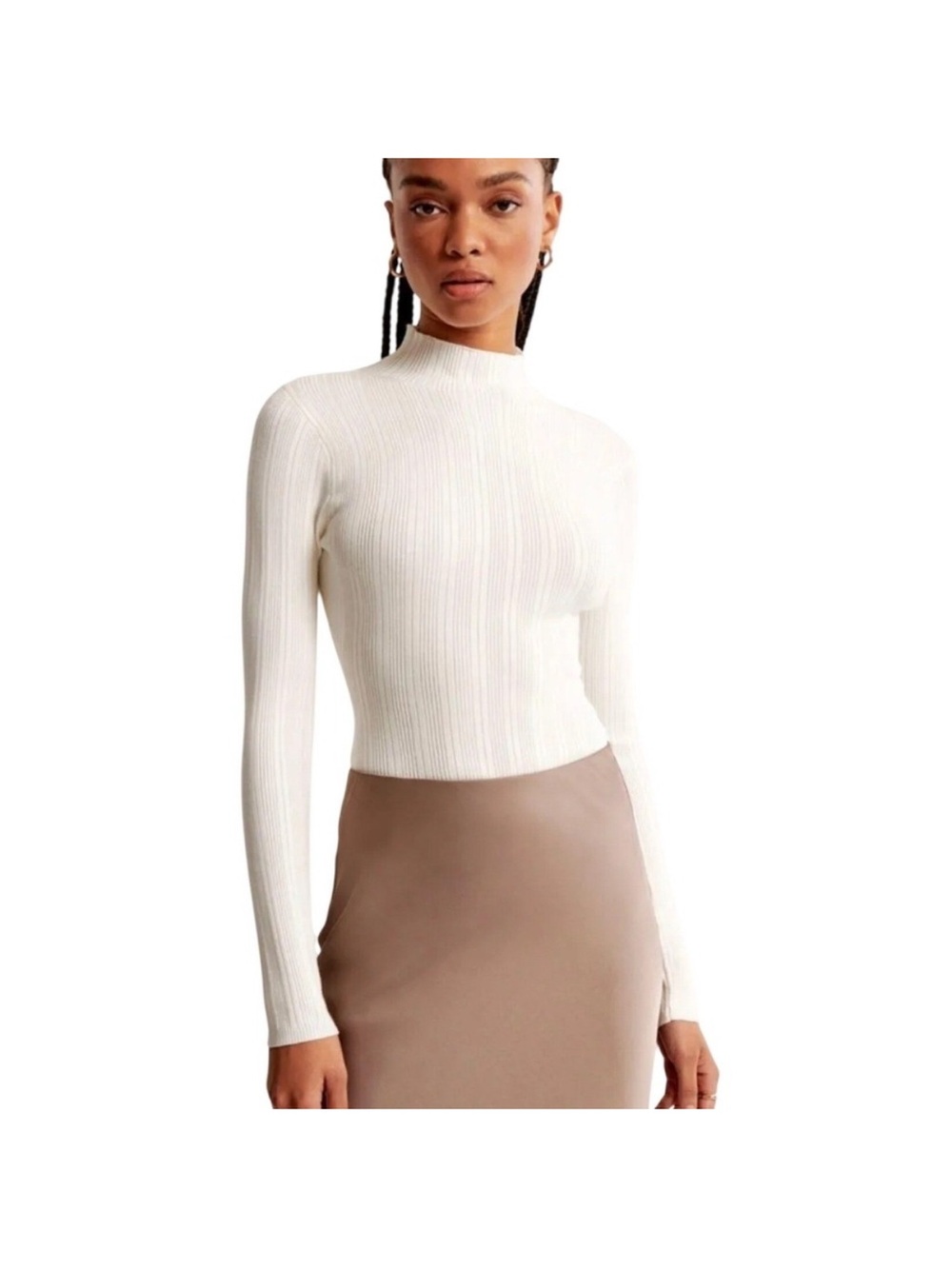 Abercrombie Ribbed Mock-Neck Bodysuit - Cream